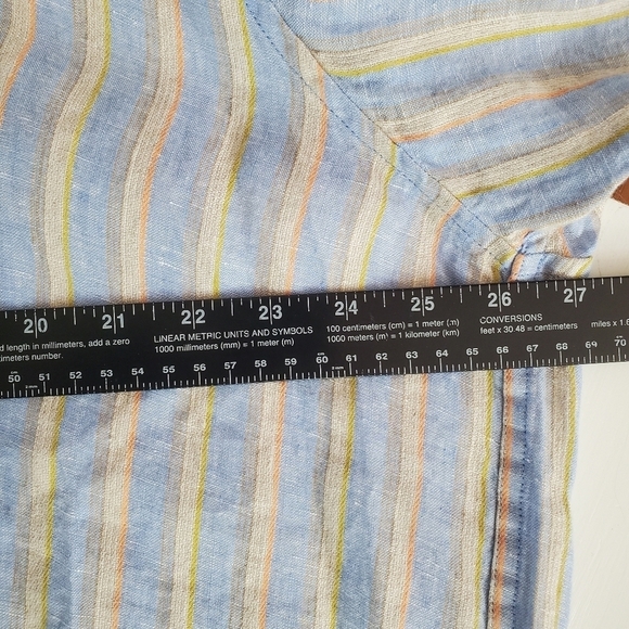 Indigo Palms Linen Button Up shirt Mens XXL Blue Orange Stripes Coastal New - Picture 9 of 12